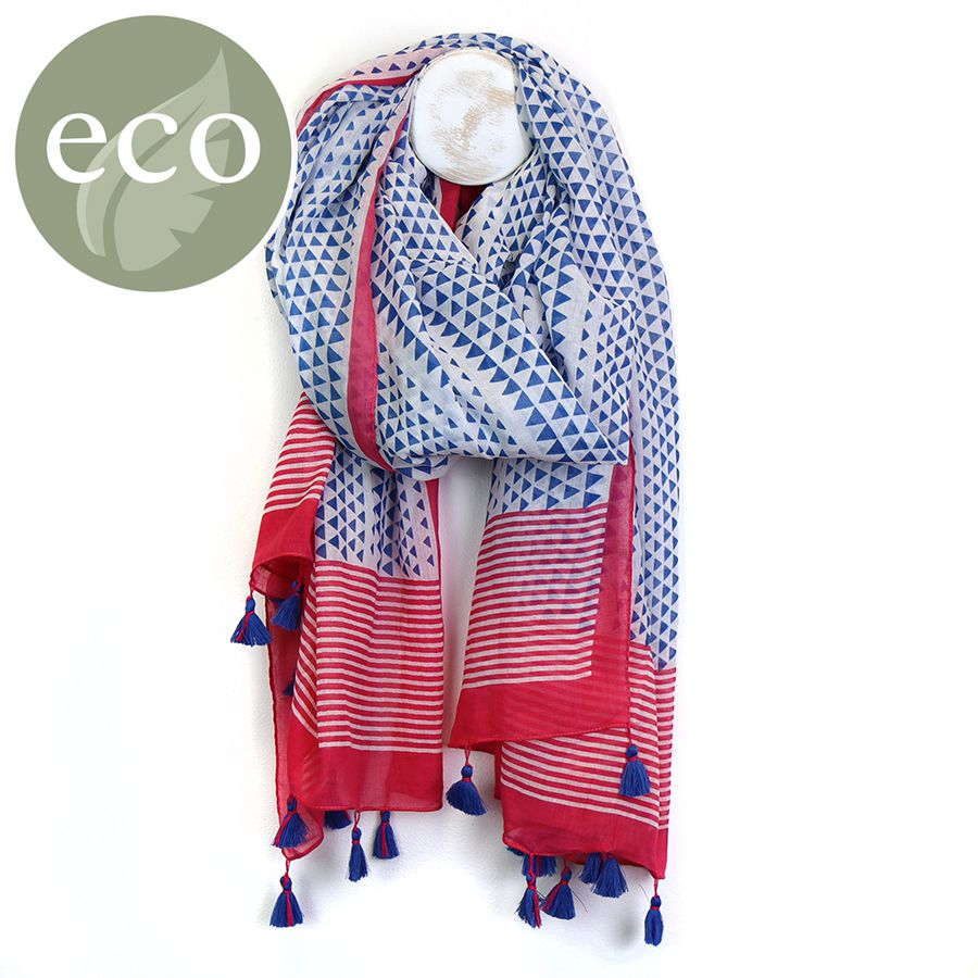 Cotton scarf with triangle stripe print