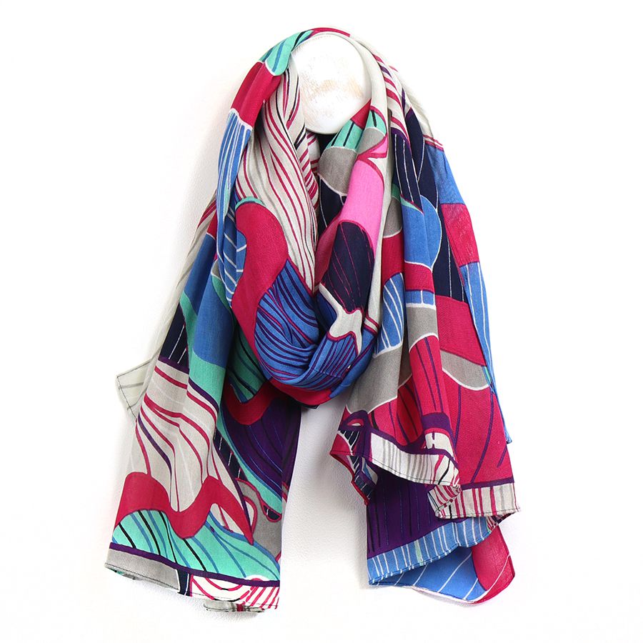 Pink/Cobalt/Navy Flower Scarf