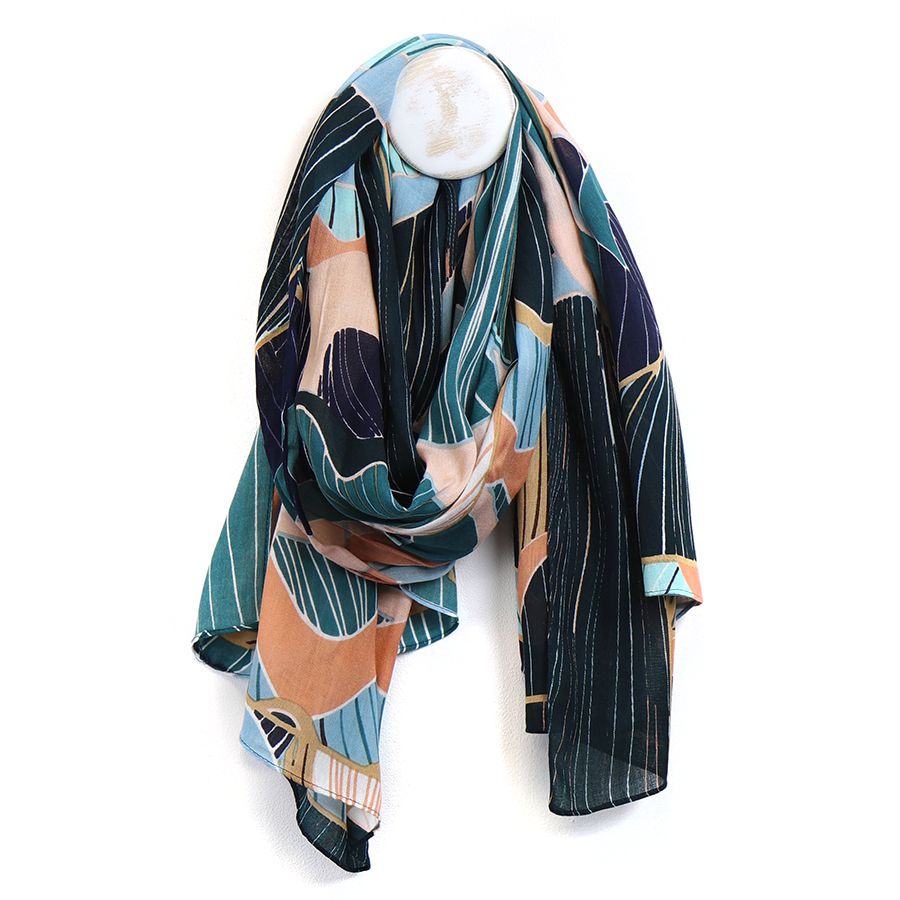 Aqua/Navy Mix Tropical Flower Scarf