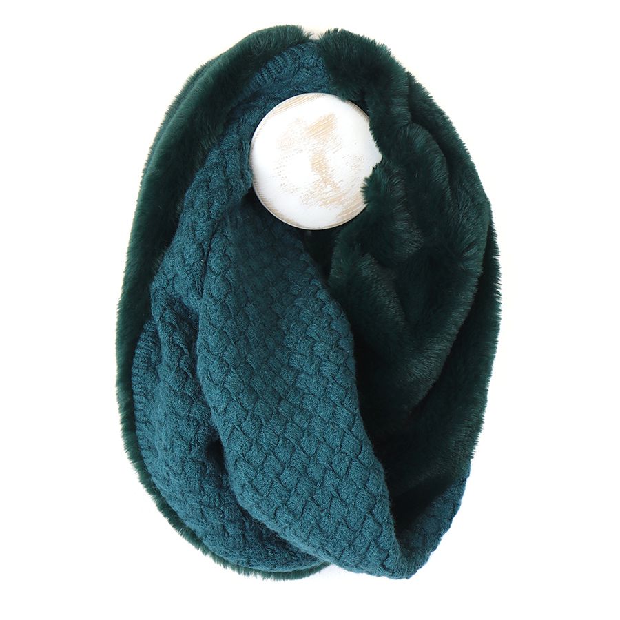 Teal faux fur and knit twist snood