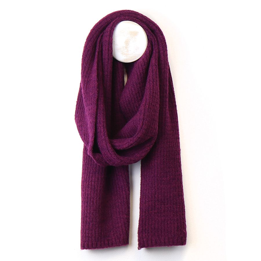 Recycled blend deep berry cable knit scarf