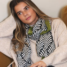 Load image into Gallery viewer, Olive border monochrome leaf print scarf
