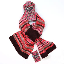 Load image into Gallery viewer, Red and pink mix recycled blend fair isle pull through scarf
