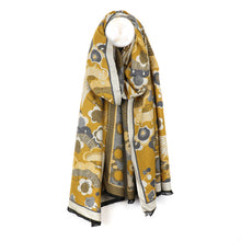 Load image into Gallery viewer, Mustard crane and floral jacquard scarf
