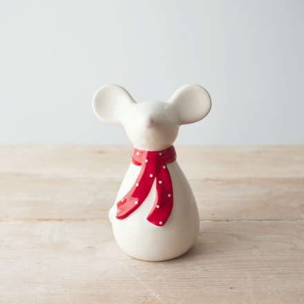 White Ceramic Mouse With Scarf