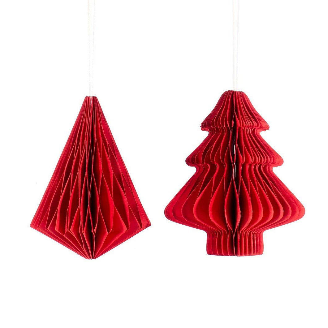Red Tree & Diamond Paper Honeycomb Hanging Dec Ast