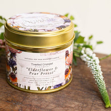Load image into Gallery viewer, Elderflower &amp; Pear Presse Candle in a Matt Gold Tin
