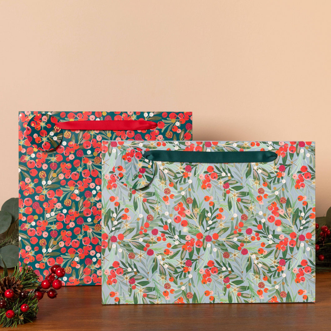 Christmas 2025 Large Shopper Gift Bag Berries Holly Blue