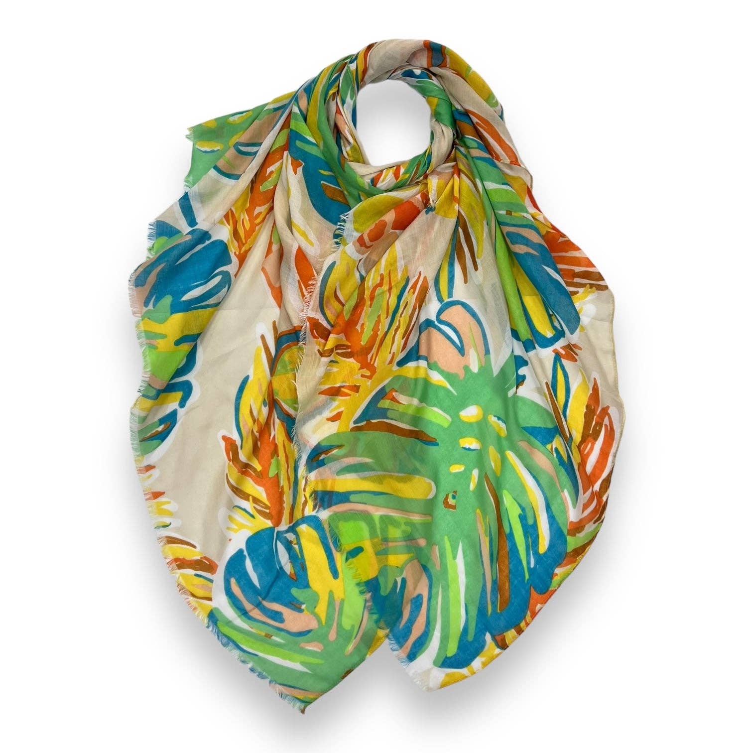 Tropical Flower and Leaves Print Scarf
