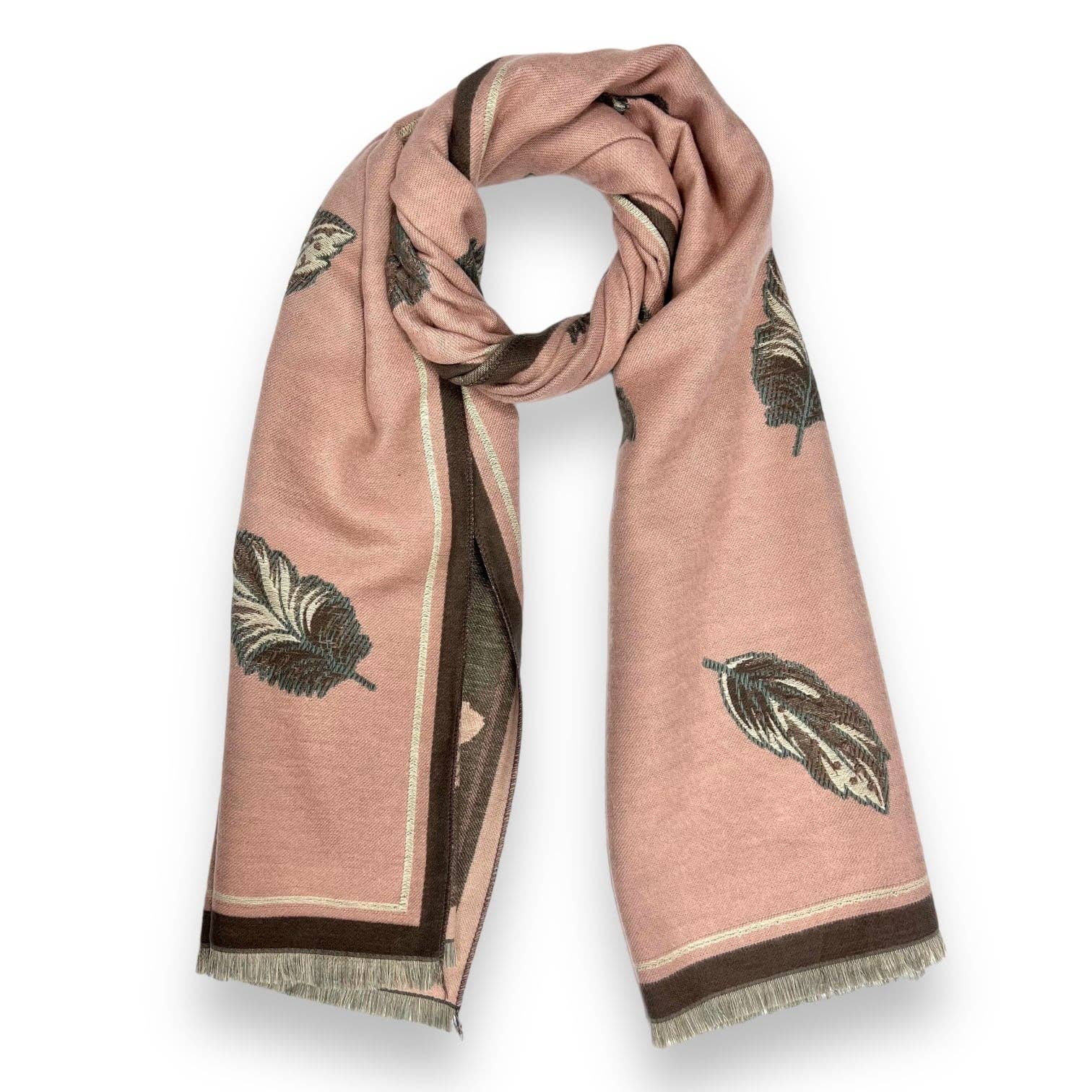 Feather Print Cashmere Blend Reversible Winter Scarf
