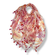Load image into Gallery viewer, Tropical Leaf &amp; Floral Print Tassel Scarf
