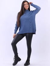 Load image into Gallery viewer, Funnel Neck Plain Lagenlook Cable Knit Cozy Jumper
