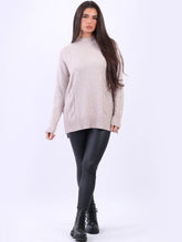 Load image into Gallery viewer, Funnel Neck Plain Lagenlook Cable Knit Cozy Jumper
