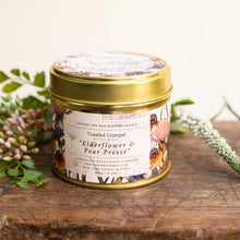 Load image into Gallery viewer, Elderflower &amp; Pear Presse Candle in a Matt Gold Tin
