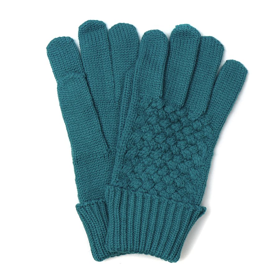 Teal blue textured knit gloves