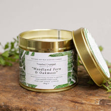 Load image into Gallery viewer, Woodland Fern &amp; Oakmoss Candle in a Matt Gold Tin
