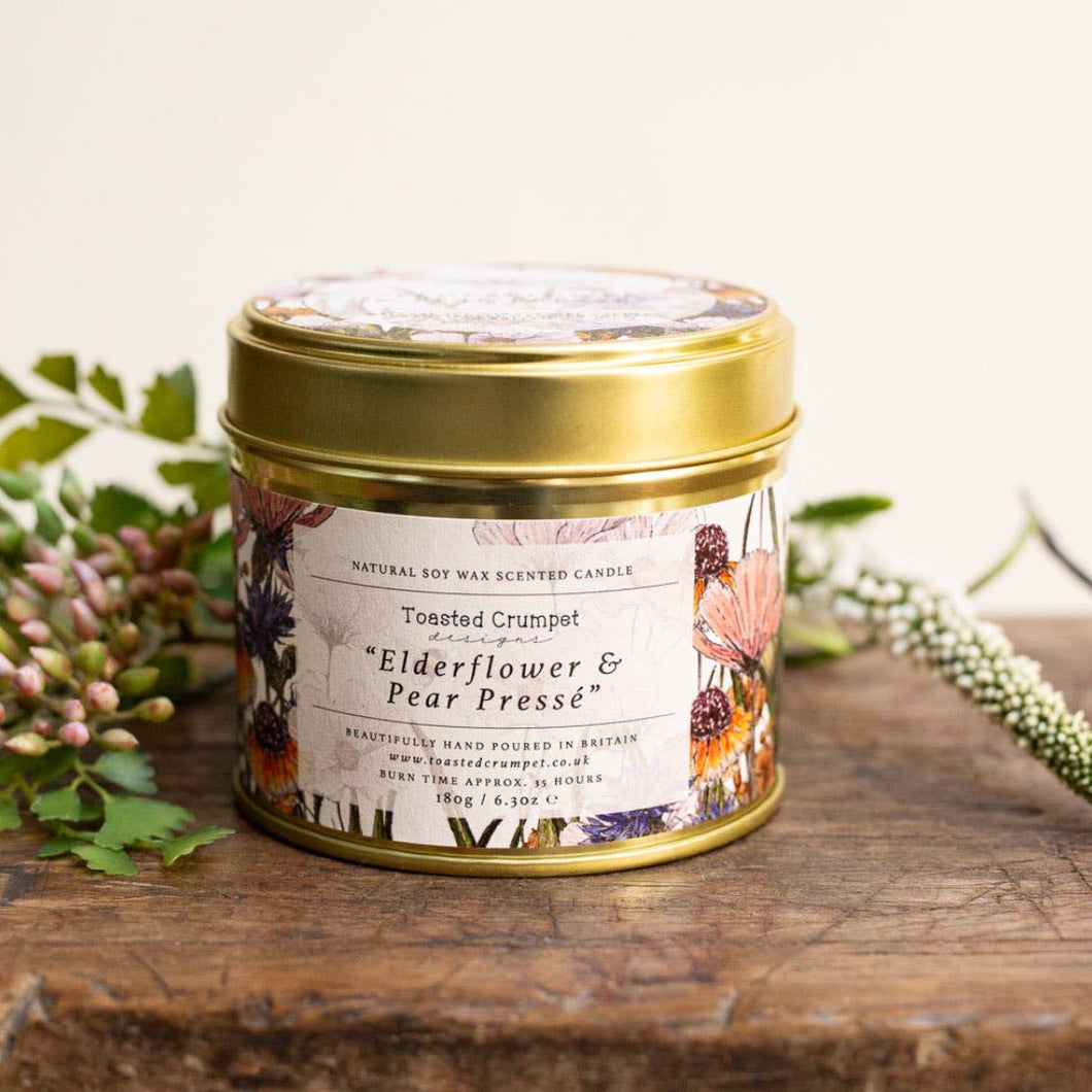 Elderflower & Pear Presse Candle in a Matt Gold Tin