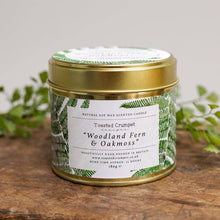 Load image into Gallery viewer, Woodland Fern &amp; Oakmoss Candle in a Matt Gold Tin
