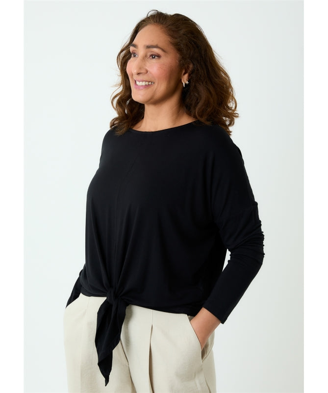 Bamboo Jersey Long Sleeve Tie Front Top