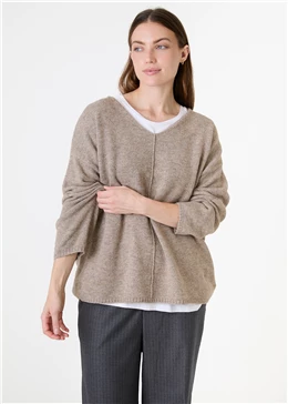 Soft Tweed V-Neck Seam Detail Jumper