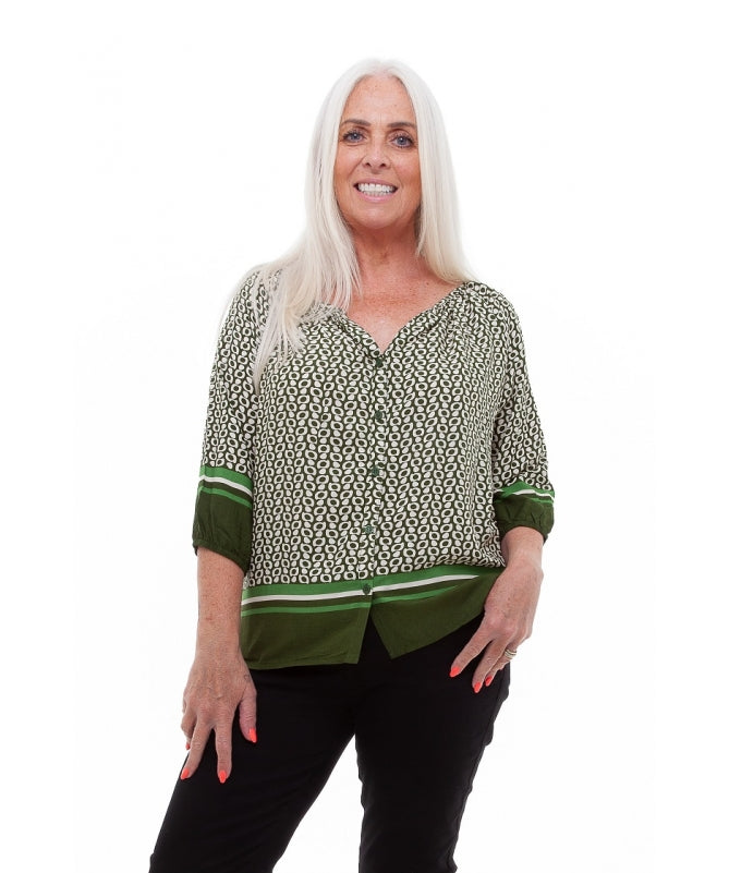 Spot Border Gathered Neck Blouse
