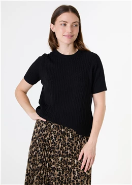 Cashmere Like Cable Short Sleeve Jumper
