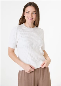 Cashmere Like Cable Short Sleeve Jumper