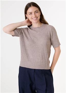 Cashmere Like Cable Short Sleeve Jumper
