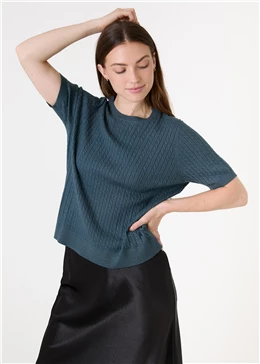 Cashmere Like Cable Short Sleeve Jumper