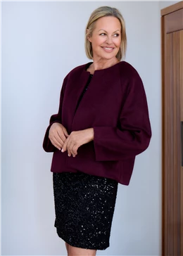 Wool Blend Boxy Round Neck Raglan Jacket