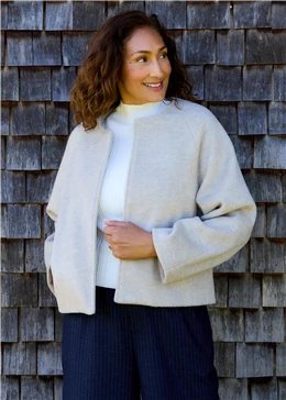 Wool Blend Boxy Round Neck Raglan Jacket