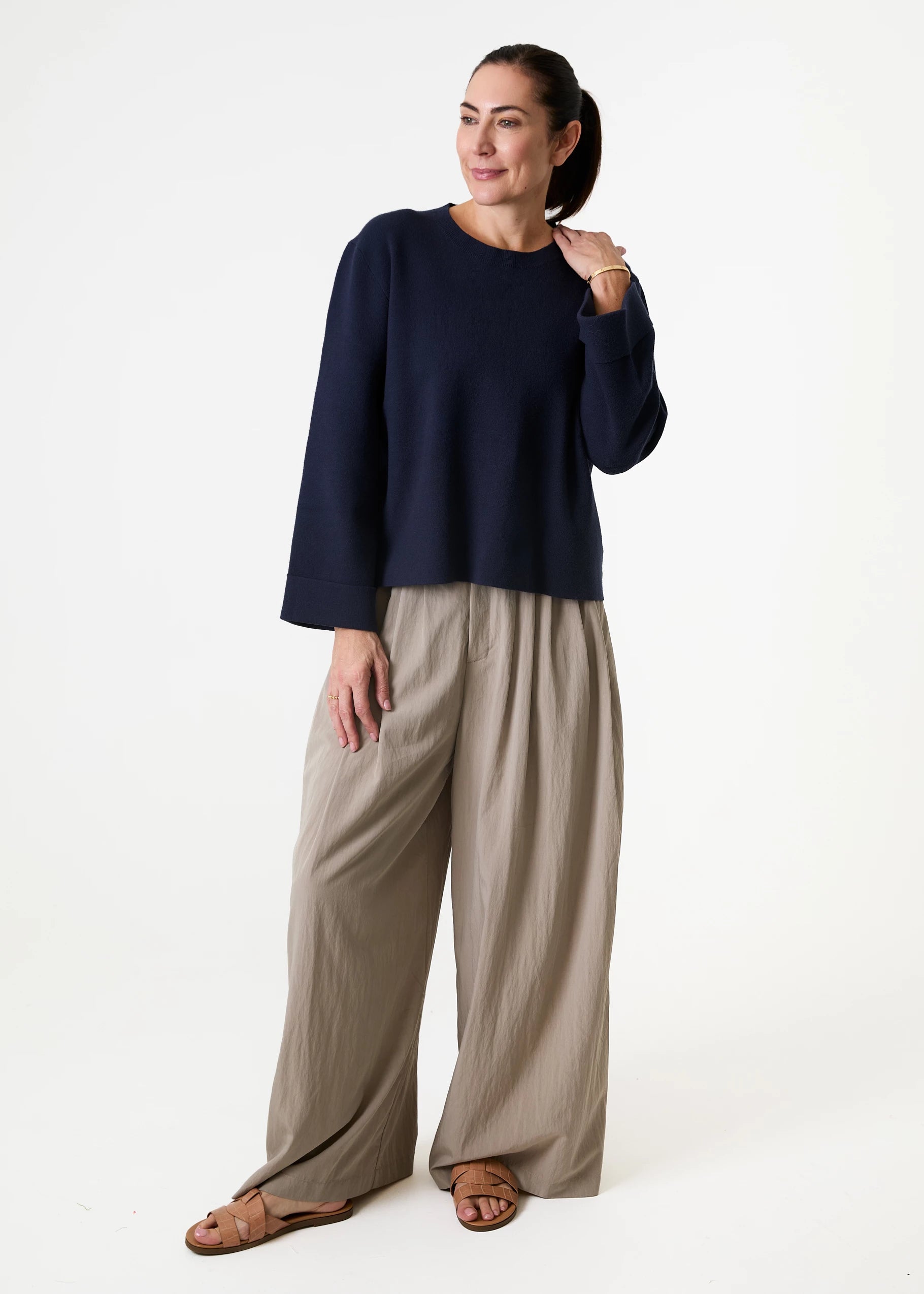 Wide Leg Pleated Palazzo Trousers