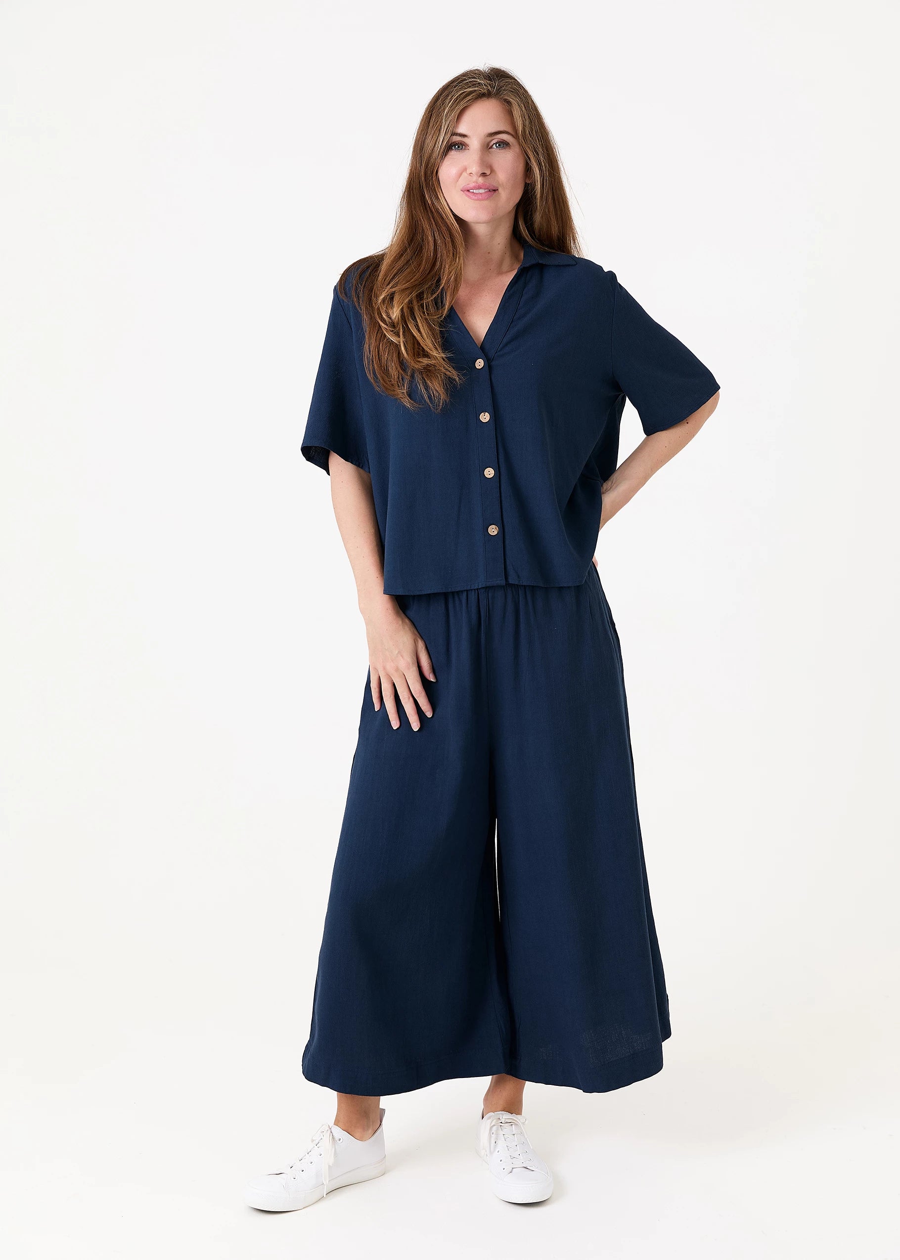 Linen Blend Short Sleeve Boxy Shirt