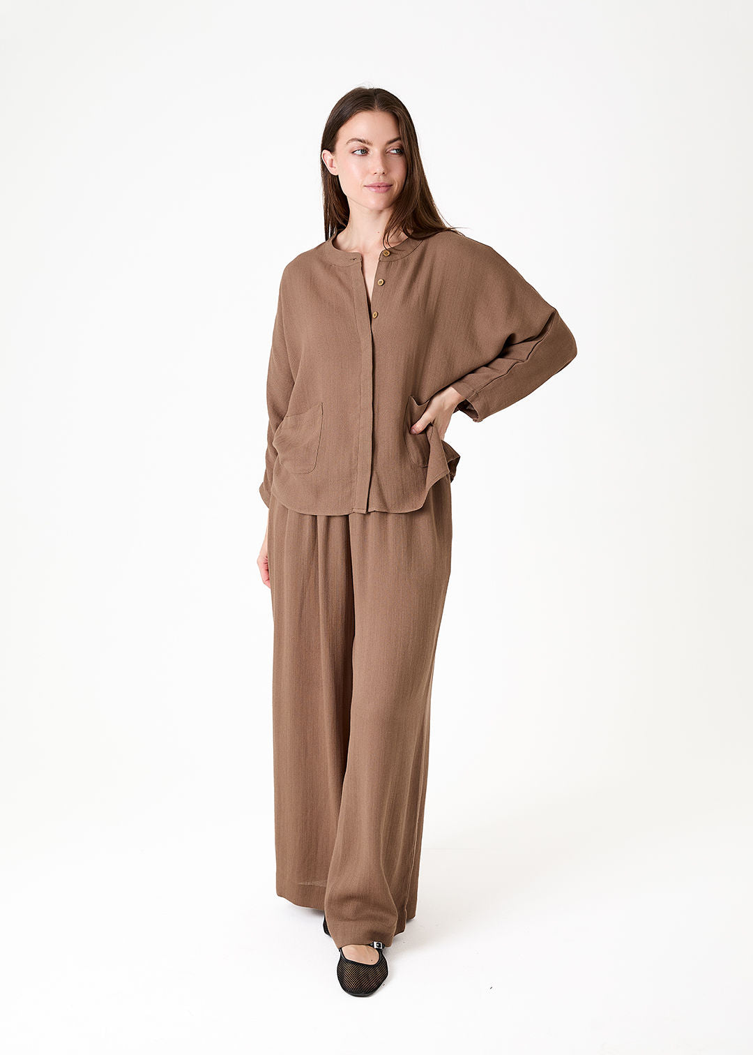 Ripple Elastic Waist Palazzo Pants
