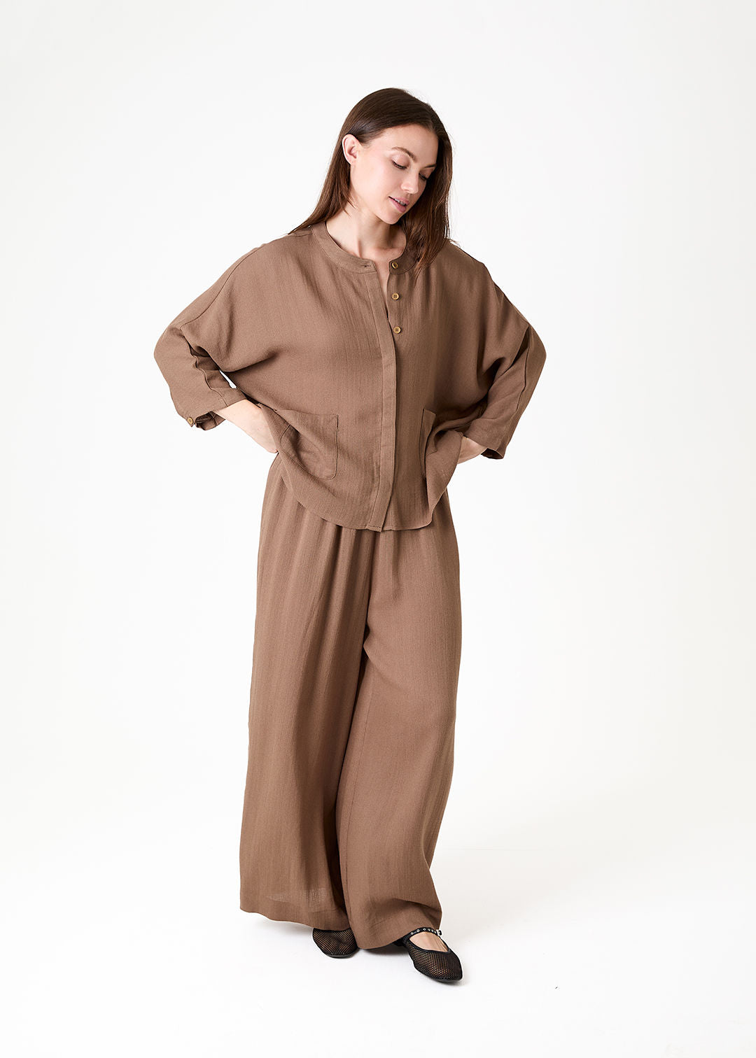 Ripple Grandad Collar Batwing Shirt