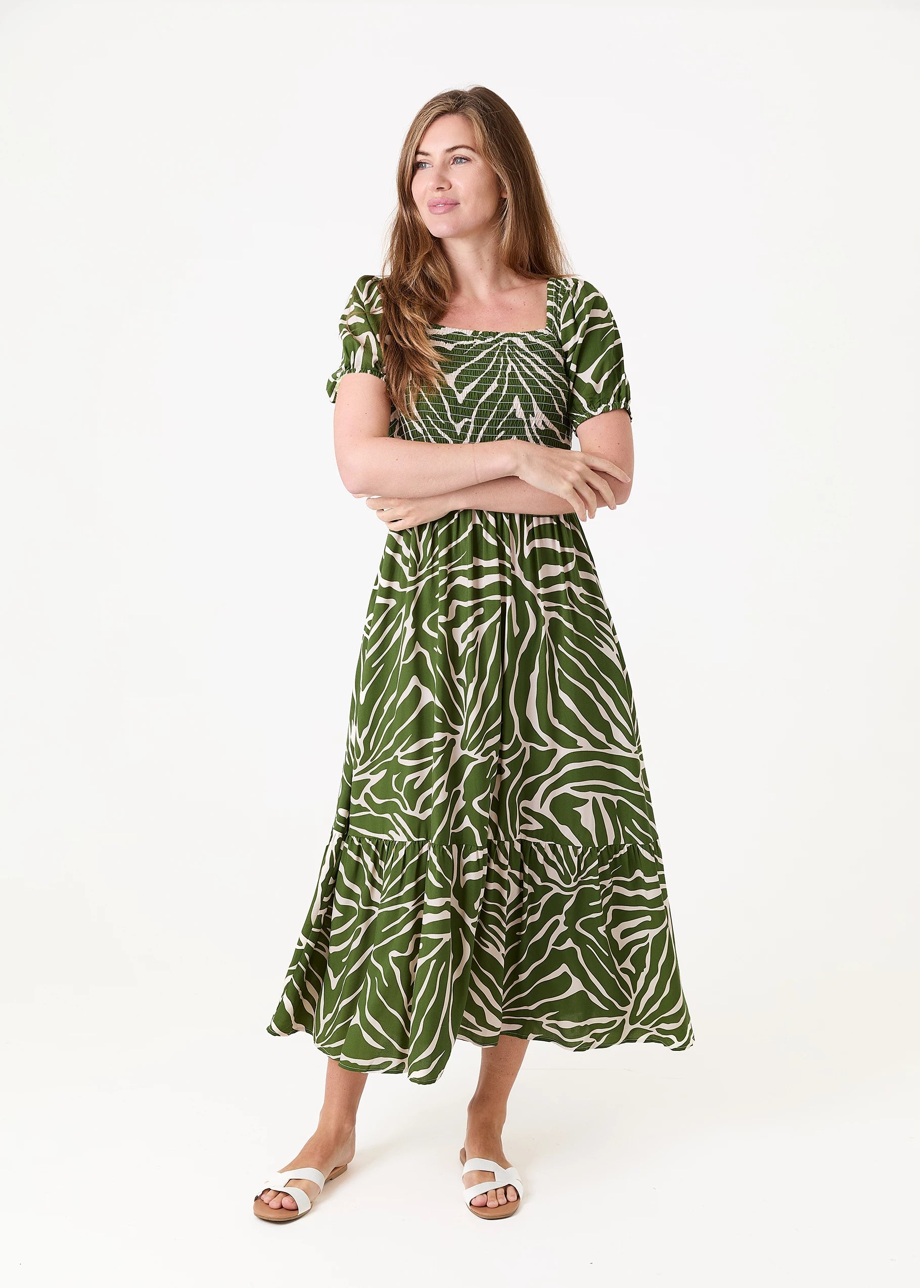 Mono Zebra Shirred Bodice Maxi Dress