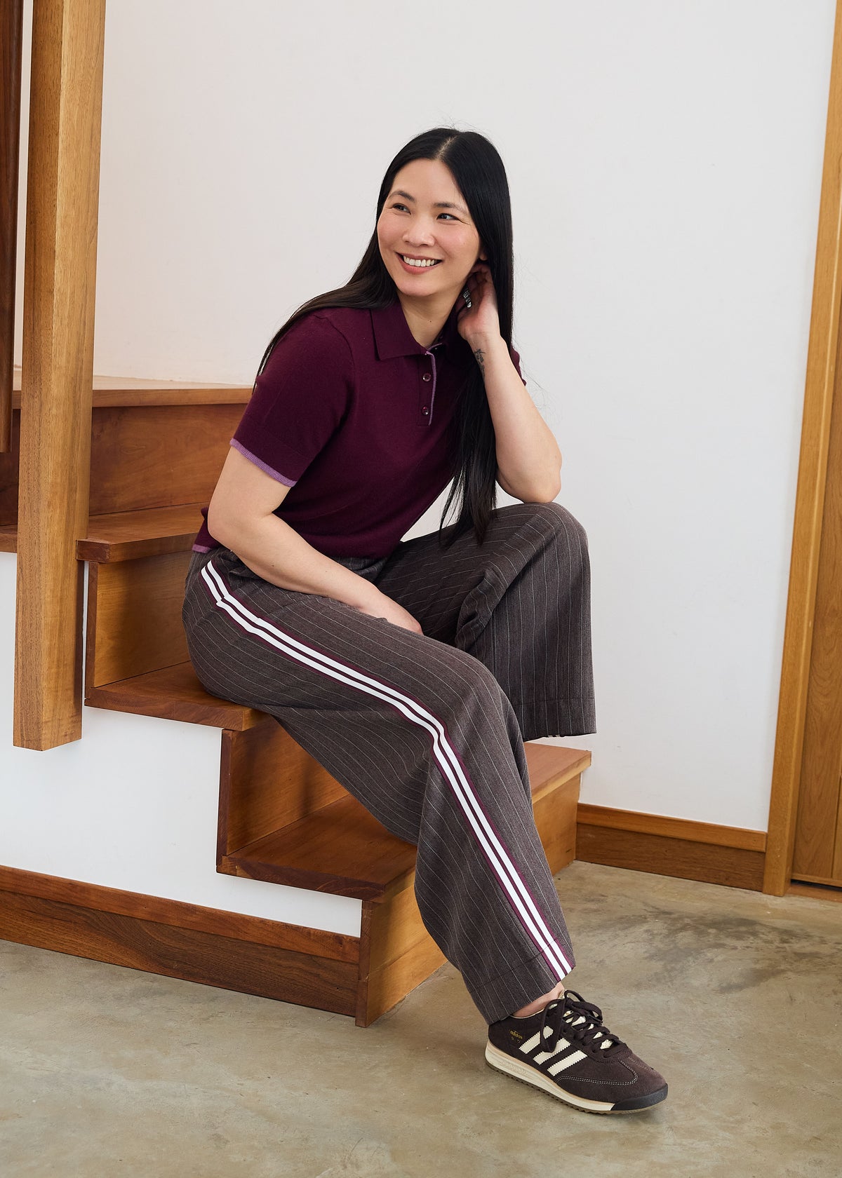 Pinstripe Pleat Front Wide Leg Trousers