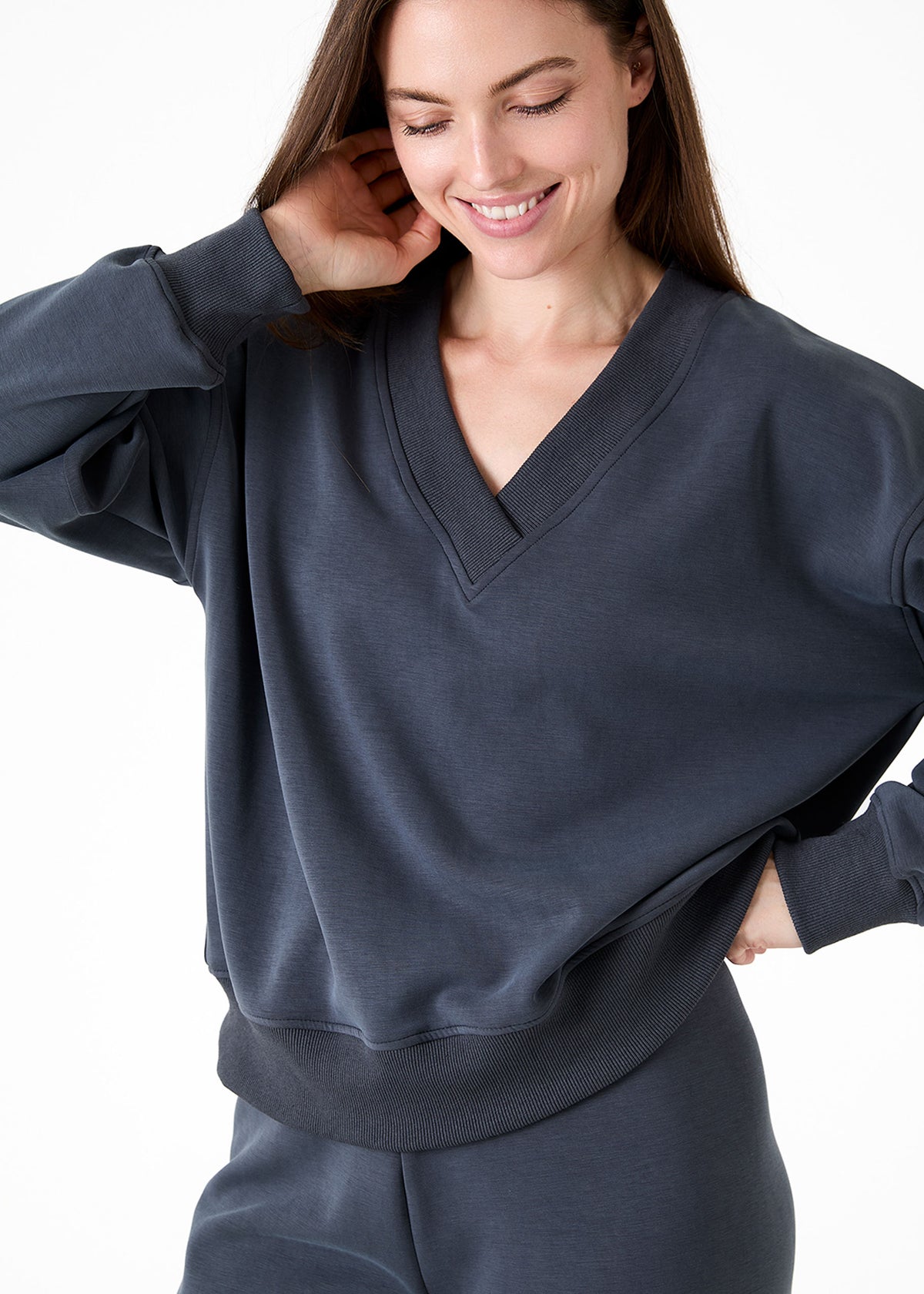 Luxe Jersey V Neck Sweatshirt