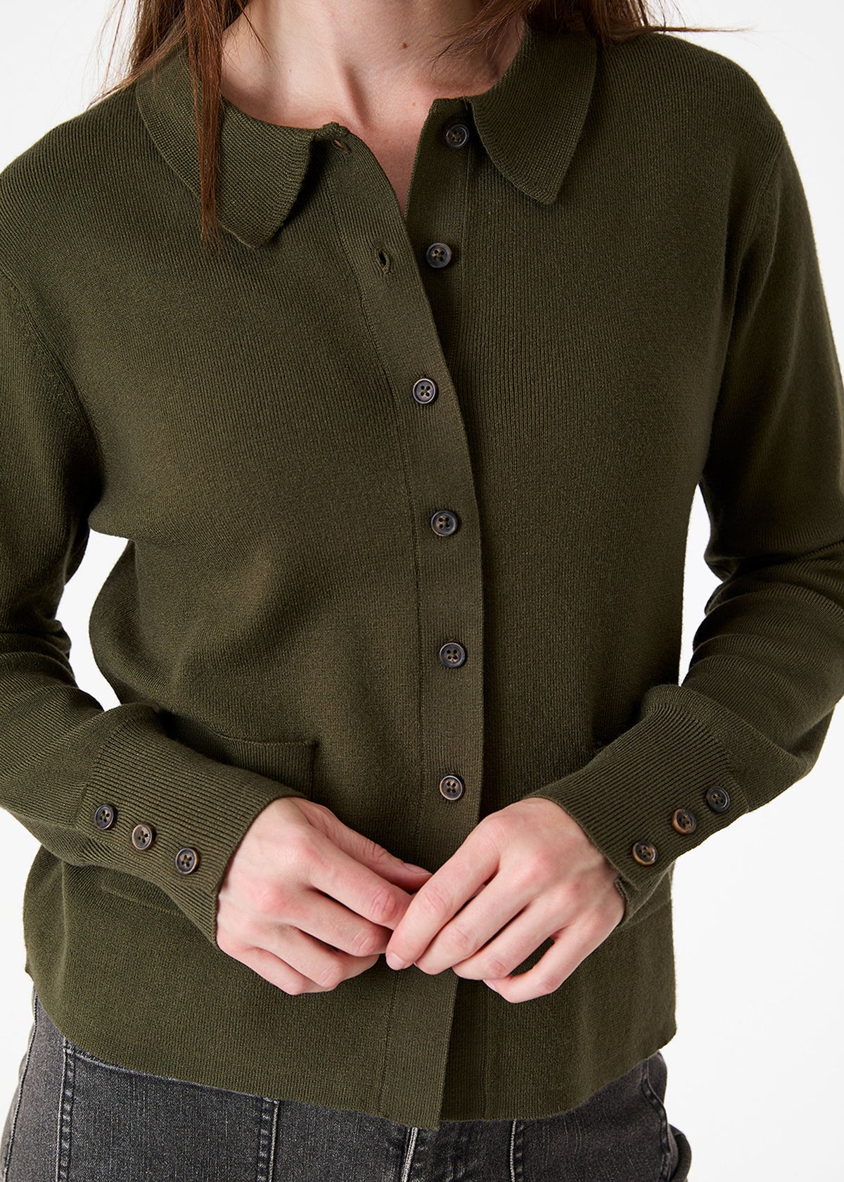 Cashmere Like Knitted Patch Pocket Shirt