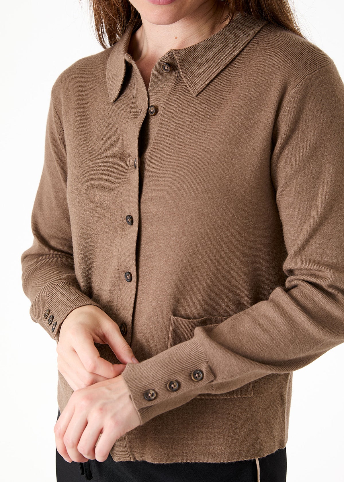 Cashmere Like Knitted Patch Pocket Shirt