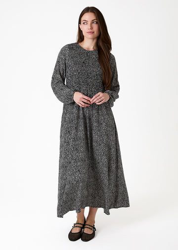 Cobbled Spot Long Sleeve Shirring Dress