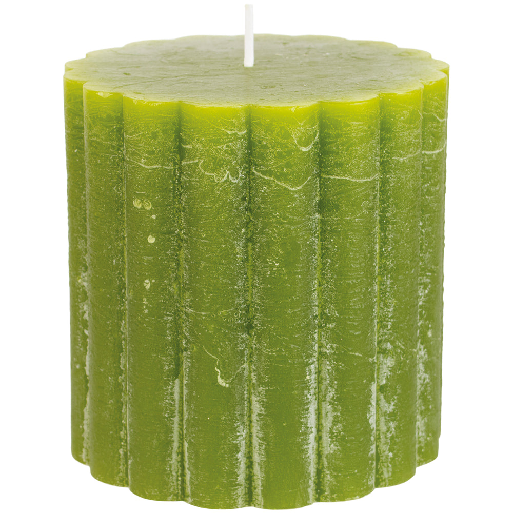 Rustic Scalloped Pillar Candle Fern Green 100x100mm