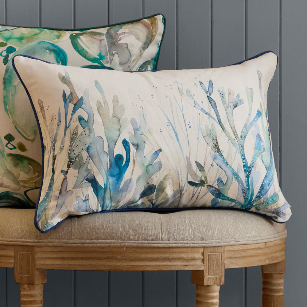 Coral Reef Printed Piped Cushion Cobalt