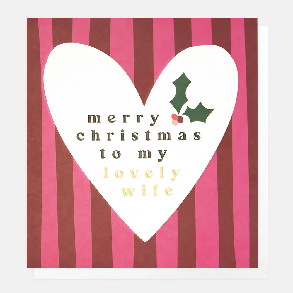 Heart On Stripes Christmas Card For Wife