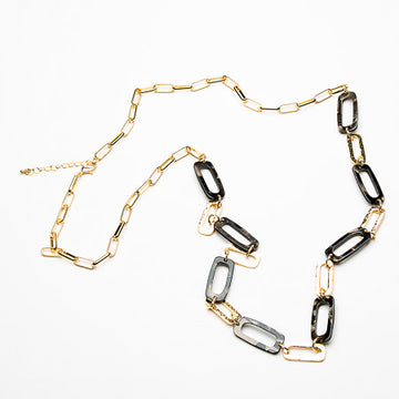 Long necklace elongated resin & metal links