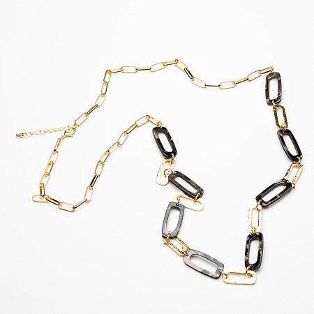 Long necklace elongated resin & metal links