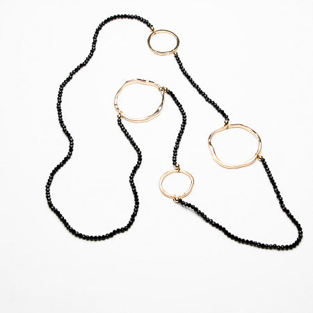 Long Crystal Necklace with metal ring decoration