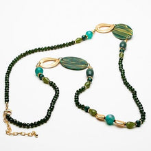 Load image into Gallery viewer, Long crystal bead necklace with resin discs
