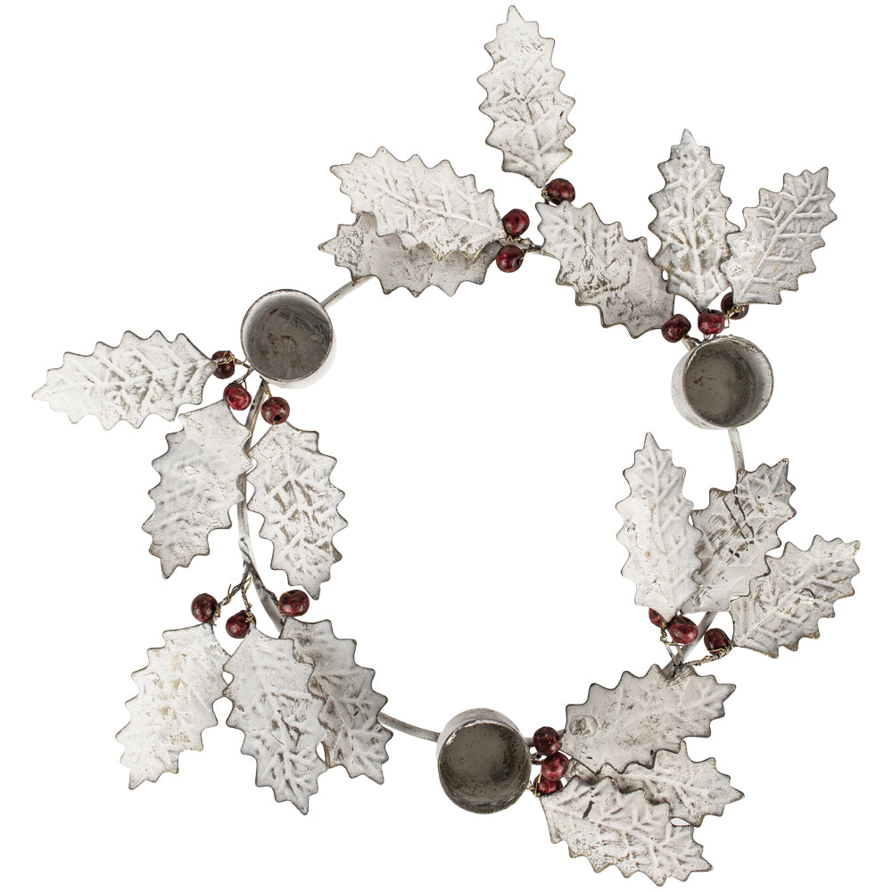 Holly Candle Wreath White with Red Berries