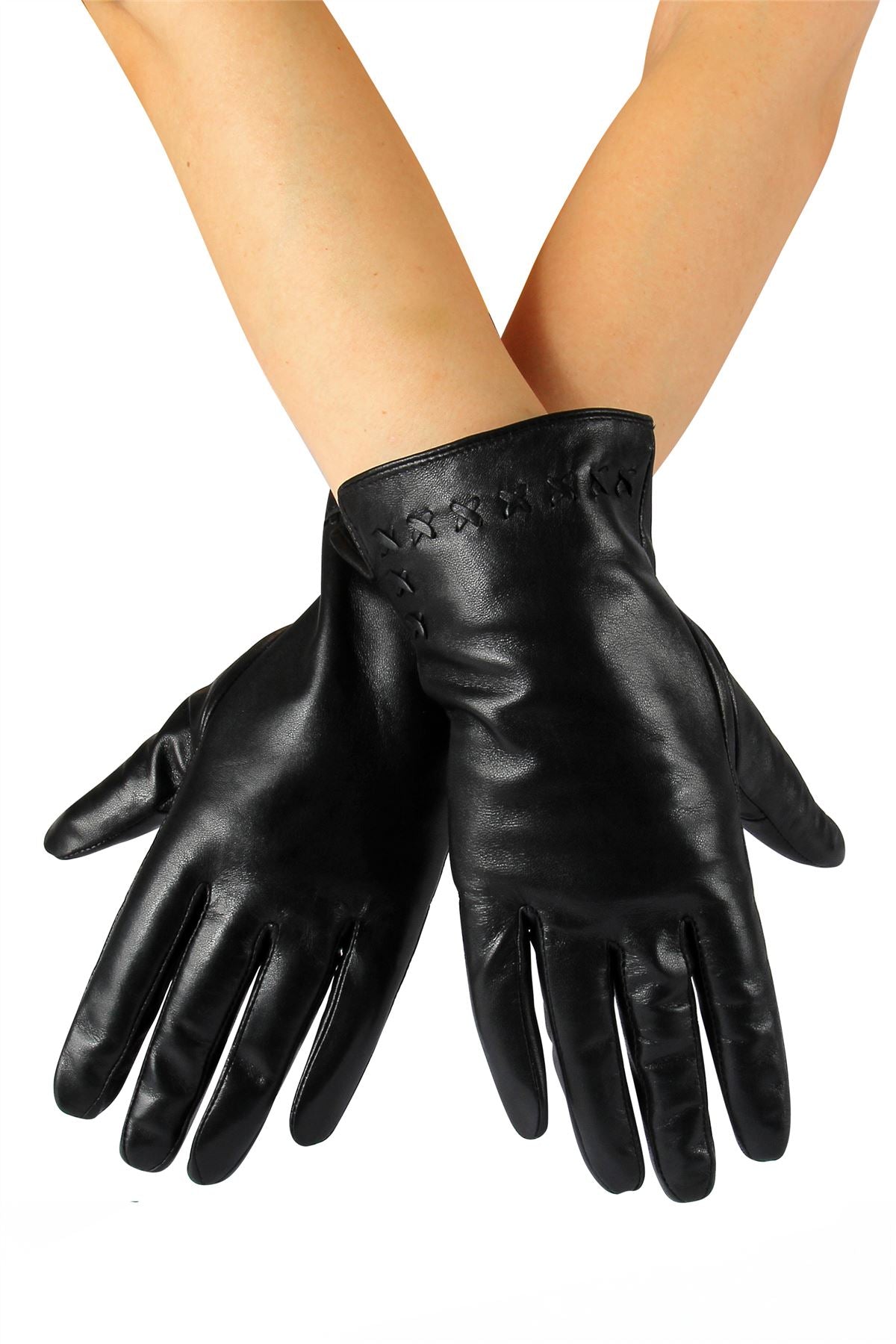 Cross Stitch Detail Leather Gloves